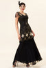 Load image into Gallery viewer, V Neck Black and Gold Sequins Formal Dress