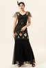 Load image into Gallery viewer, V Neck Black and Gold Sequins Formal Dress