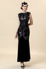 Load image into Gallery viewer, V Neck Black Sequins Long Formal Dress