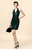 Halter Green Sequins Cocktail Party Dress