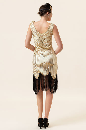 Champagne and Black Sequin Bodycon 1920s Dress