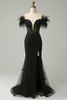 Load image into Gallery viewer, Off the Shoulder Black Mermaid Prom Dress with Feathers