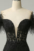 Load image into Gallery viewer, Off the Shoulder Black Mermaid Prom Dress with Feathers