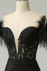 Load image into Gallery viewer, Off the Shoulder Black Mermaid Prom Dress with Feathers