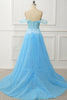 Load image into Gallery viewer, A Line Off the Shoulder Blue Corset Prom Dress with Ruffled