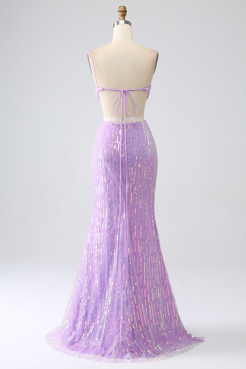 Load image into Gallery viewer, Sparkly Mermaid Spaghetti Straps Sequins Prom Dress with Slit