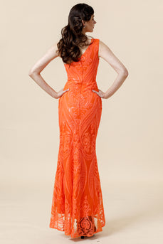 Orange One Shoulder Sequins Prom Dress