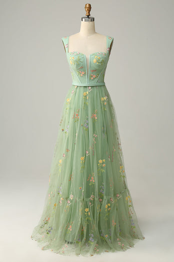 Champagne A-Line Embroidery Prom Dress