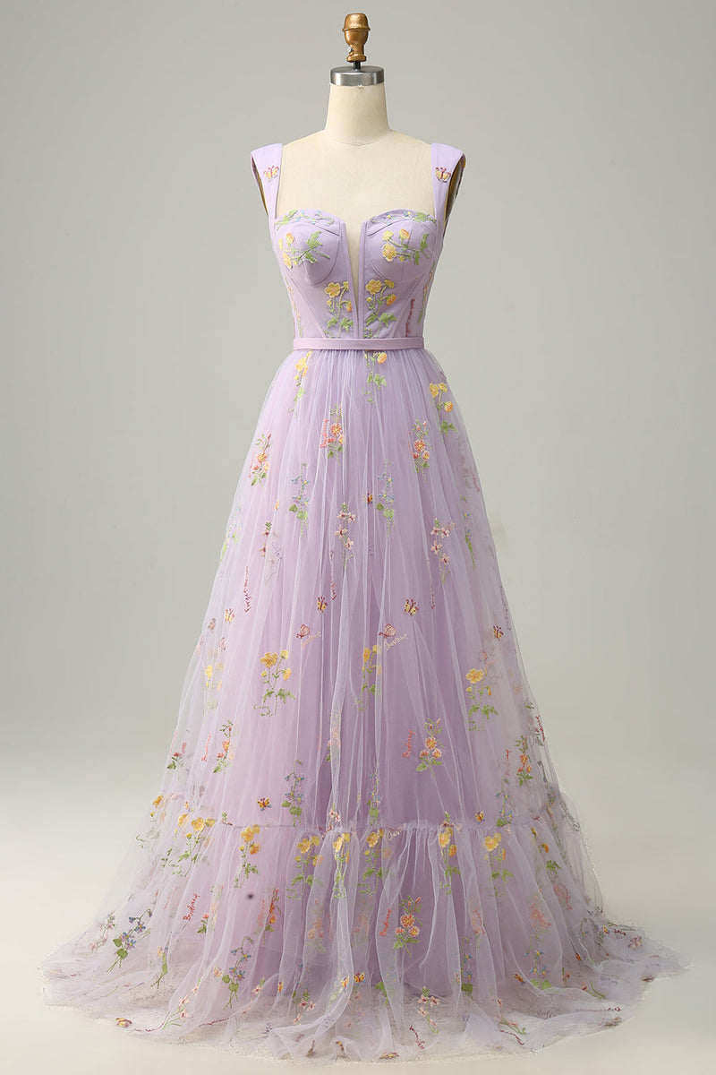 Load image into Gallery viewer, Champagne A-Line Embroidery Prom Dress