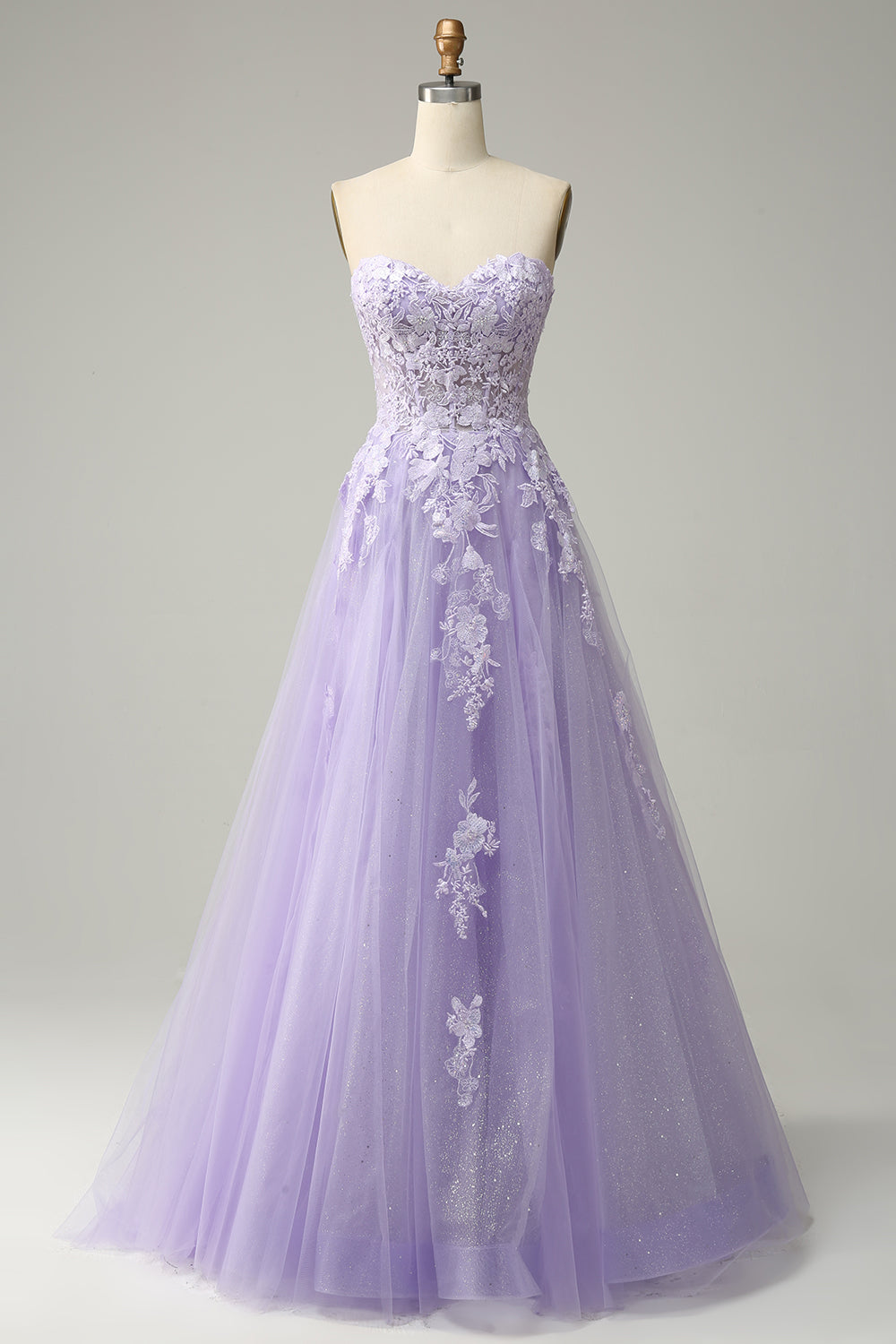 A Line Spaghetti Straps Long Purple Prom Dress with Appliques