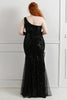 Load image into Gallery viewer, Sequins Tulle Black Sparkly One Shoulder Plus Size Prom Dress