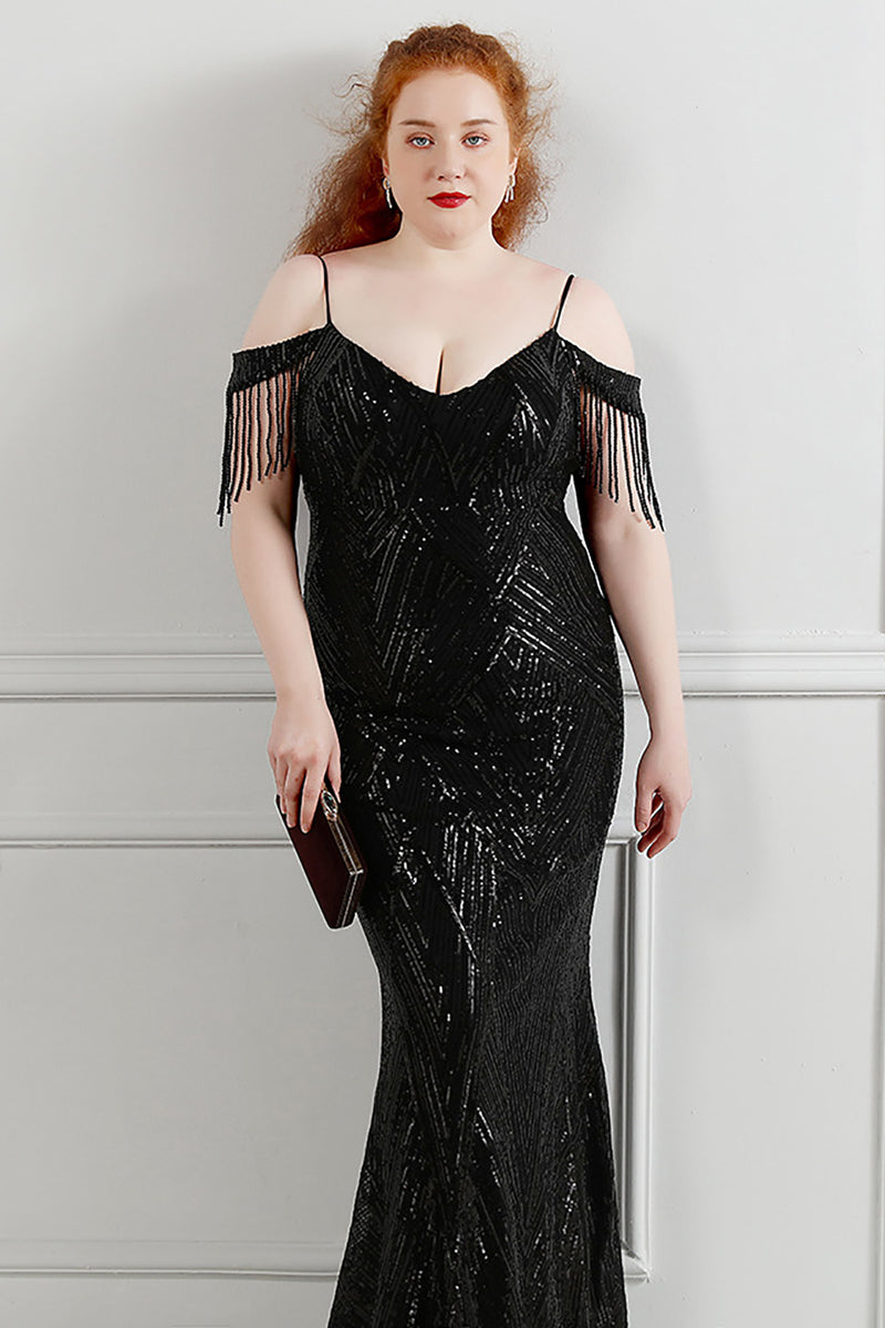 Load image into Gallery viewer, Black Spaghetti Straps Plus Size Prom Dress