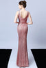 Load image into Gallery viewer, Silver Sequins V-Neck Prom Dress