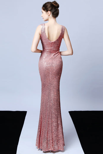 Silver Sequins V-Neck Prom Dress