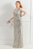 Load image into Gallery viewer, Silver Sequins V-Neck Prom Dress