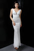 Load image into Gallery viewer, Silver Sequins V-Neck Prom Dress