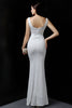 Load image into Gallery viewer, Silver Sequins V-Neck Prom Dress