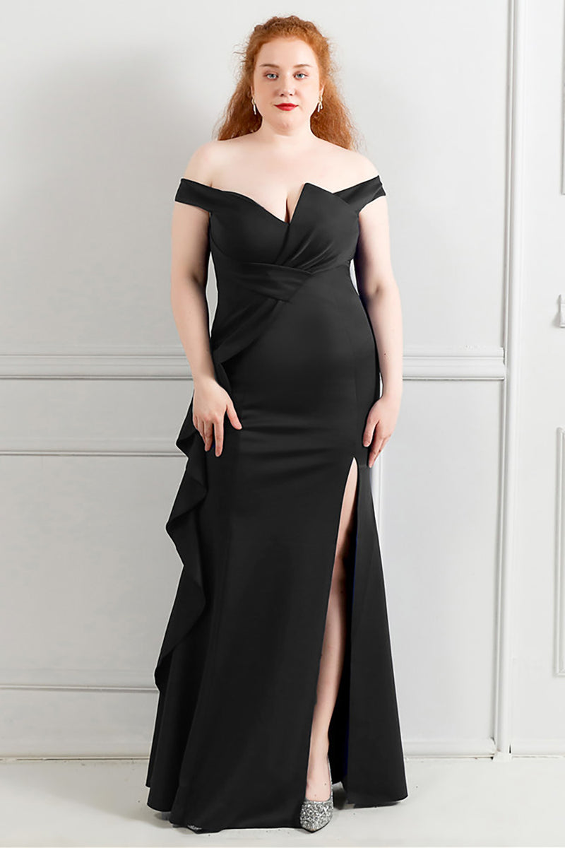 Load image into Gallery viewer, Black Off The Shoulder Plus Size Prom Dress