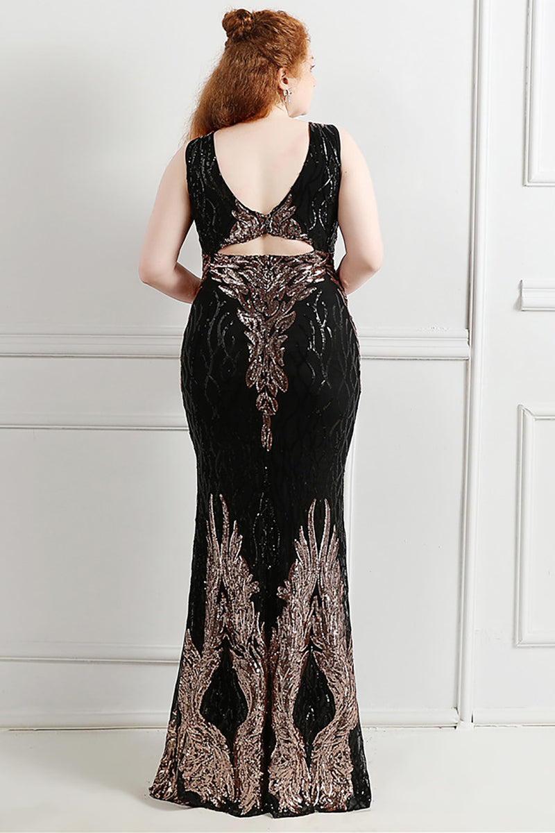 Load image into Gallery viewer, Luxurious Black Golden V-Neck Beaded Party Dress