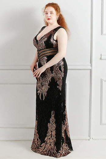 Luxurious Black Golden V-Neck Beaded Party Dress