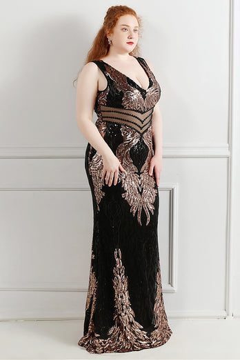 Luxurious Black Golden V-Neck Beaded Party Dress