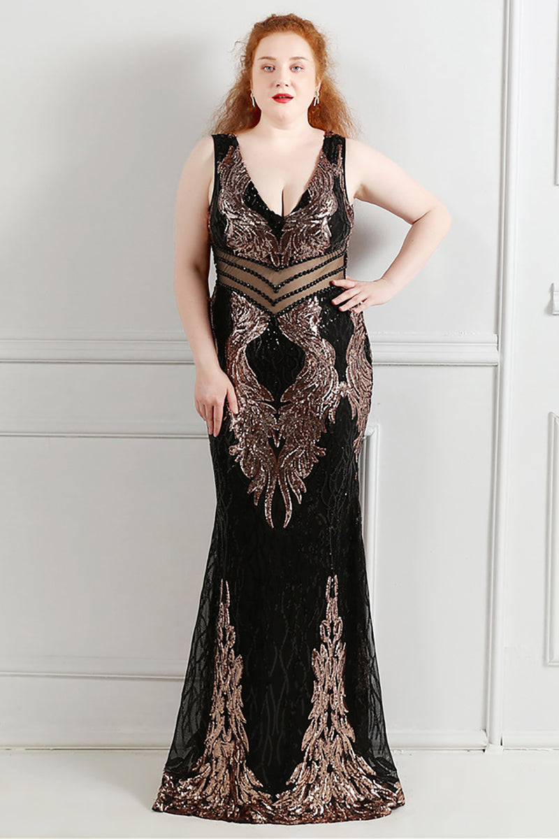 Load image into Gallery viewer, Luxurious Black Golden V-Neck Beaded Party Dress