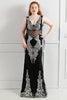 Load image into Gallery viewer, Luxurious Black Golden V-Neck Beaded Party Dress