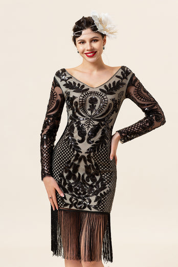 Black Long Sleeves 1920s Dress