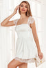 Load image into Gallery viewer, A Line Square Neck White Graduation Dress with Lace