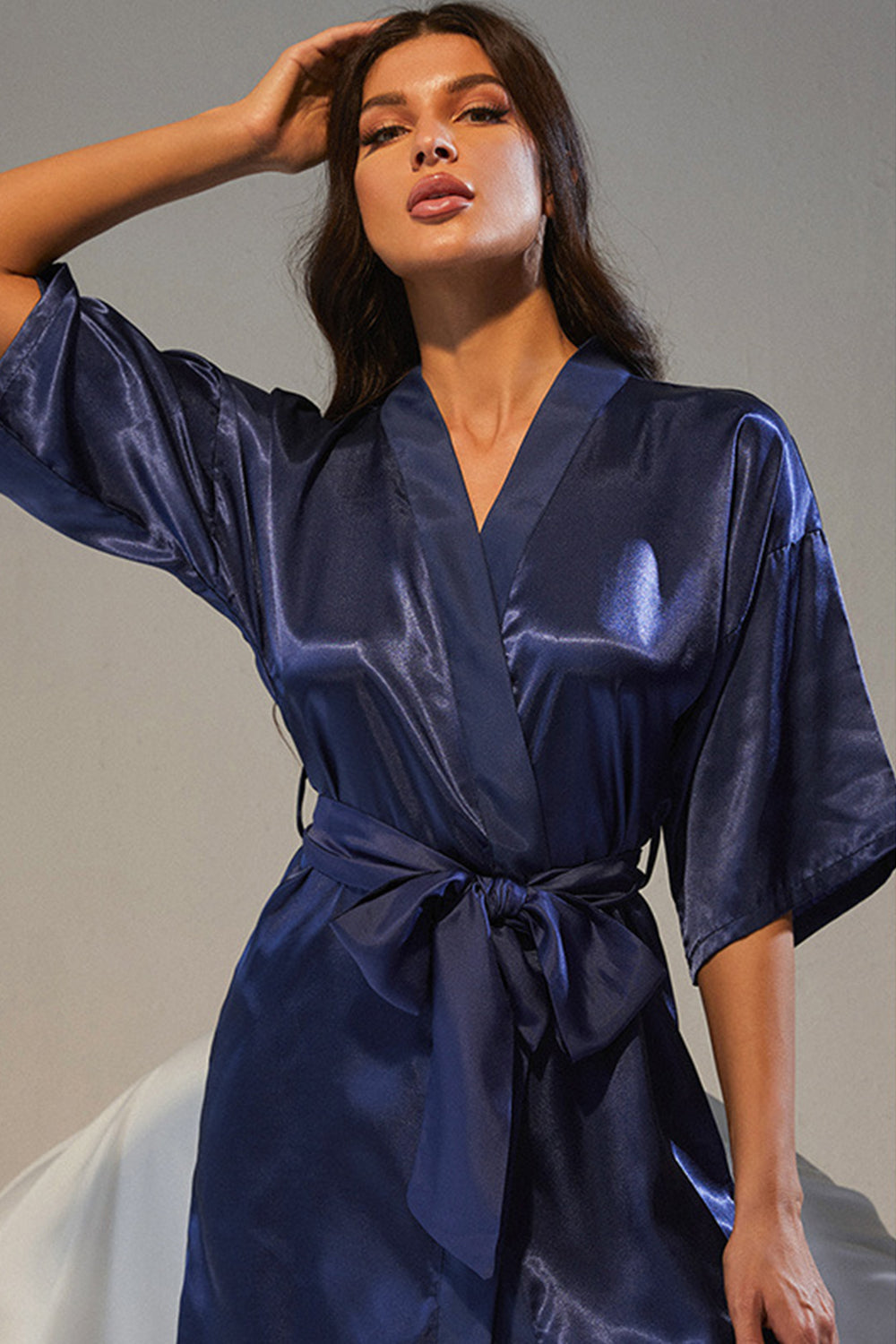 Navy Satin Boho Kimono Bridal Party Robes