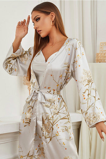 Light Grey Cherry Printed Bridal Robes and Slip Robes