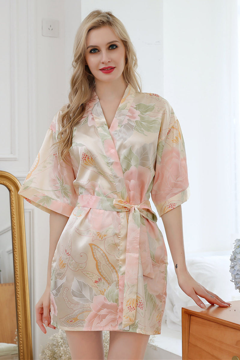 Load image into Gallery viewer, Champagne Floral Boho Kimono Wedding Robe