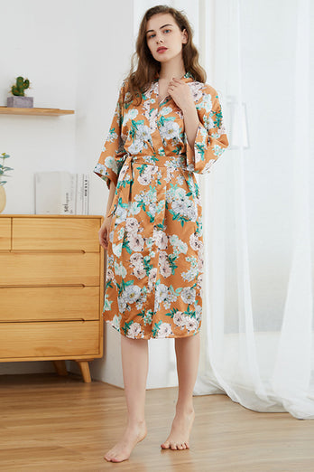 Orange Floral Boho Kimono Bridesmaid Robe