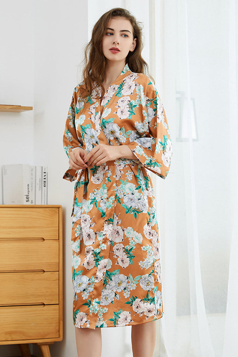 Load image into Gallery viewer, Orange Floral Boho Kimono Bridesmaid Robe