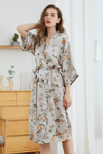 Grey Tniy Floral Kimono Bridal Party Robe