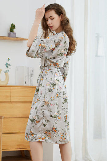 Grey Tniy Floral Kimono Bridal Party Robe