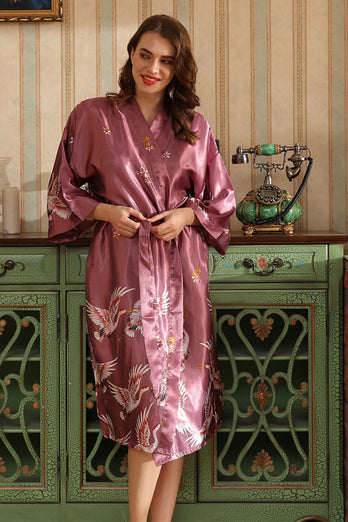 Grey Printed Kimono Bridal Party Robes