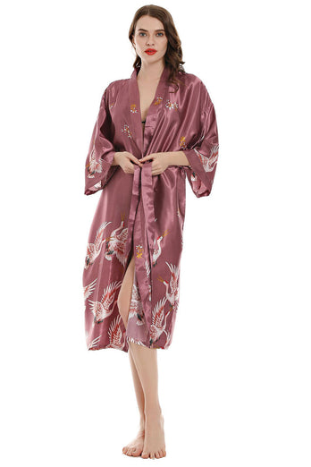 Grey Printed Kimono Bridal Party Robes