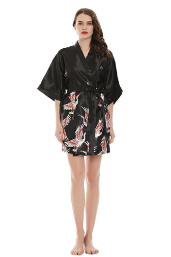 Two-piece Black Kimono Bridal Party Robes