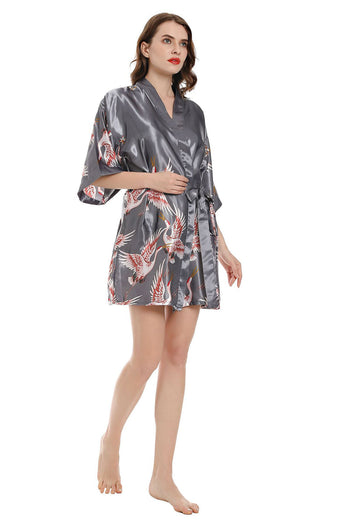 Grey Print Two-piece Bridal Party Robes