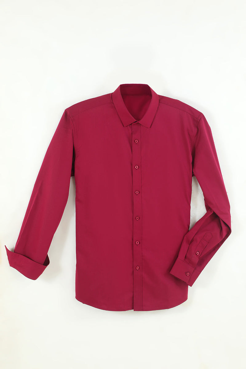 Load image into Gallery viewer, Men&#39;s Red Wrinkle-Free Solid Long Sleeves Dress Shirt