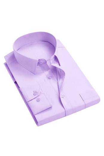 Men's Purple Wrinkle-Free Solid Long Sleeves Dress Shirt