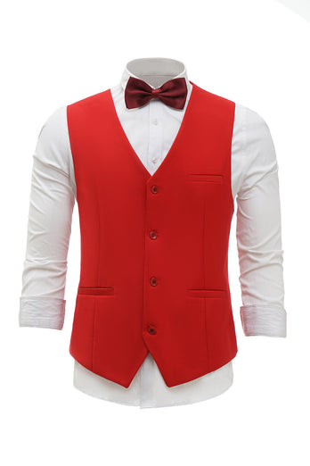 Red Single Breasted Shawl Lapel Men's Suit Vest