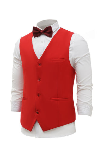 Red Single Breasted Shawl Lapel Men's Suit Vest