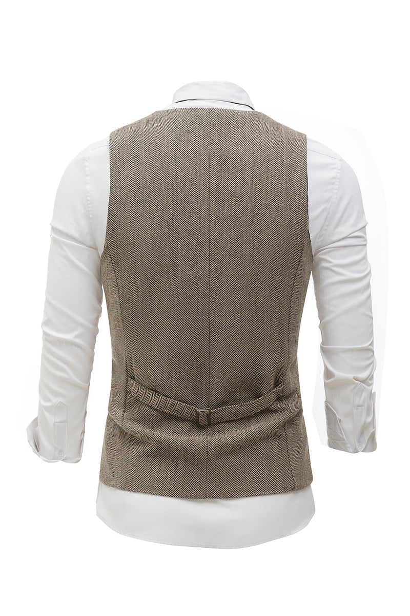 Load image into Gallery viewer, Khaki Solid Single Breasted Shawl Lapel Men&#39;s Suit Vest