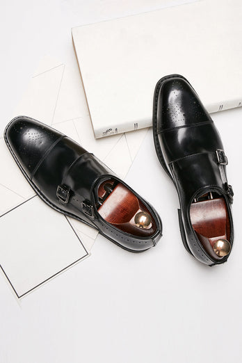 Brown Monk Strap Men's Leather Slip-On Dress Shoes