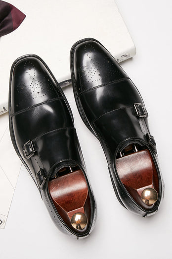 Brown Monk Strap Men's Leather Slip-On Dress Shoes