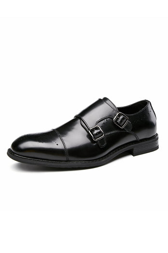 Brown Monk Strap Men's Leather Slip-On Dress Shoes