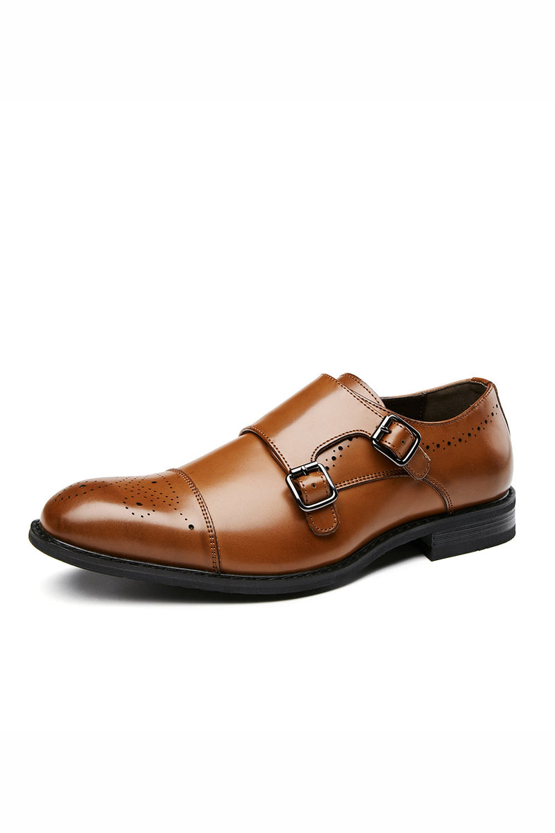 Load image into Gallery viewer, Brown Monk Strap Men&#39;s Leather Slip-On Dress Shoes