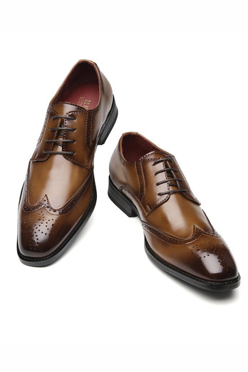 Brown Lace-Up Men's Leather Slip-On Dress Shoes